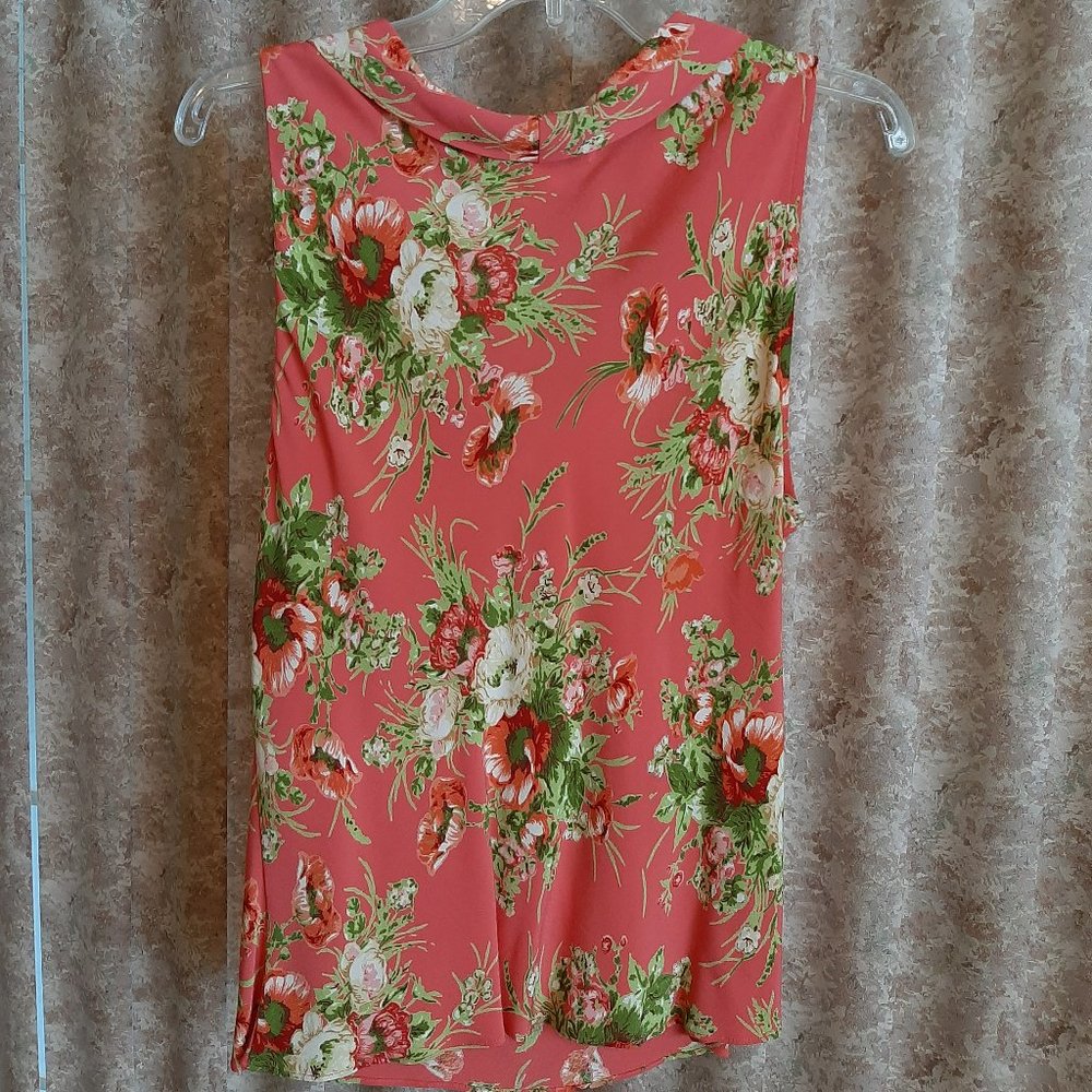 Coral floral sleeveless blouse size Medium Ilyse Hart - Picture 5 of 6